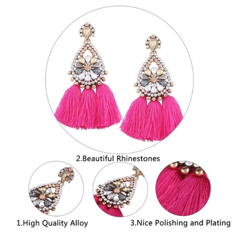NEW!๐๐FUSCIA!๐BIG BEAUTIFUL TASSEL EARRINGS๐๐ - Picture 2 of 3